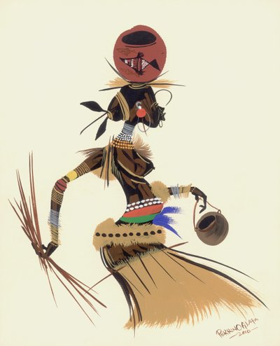 المشي من أجل الغذاء ، 2010 (زيت على ورق) بواسطة Oglafa Ebitari Perrin